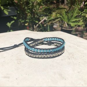 Two wrap blue and silver bracelet